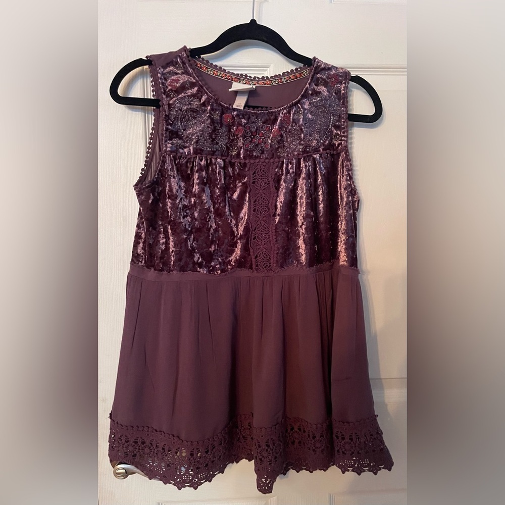 Knox Rose Deep Purple Velvet Sleeveless Top Medium